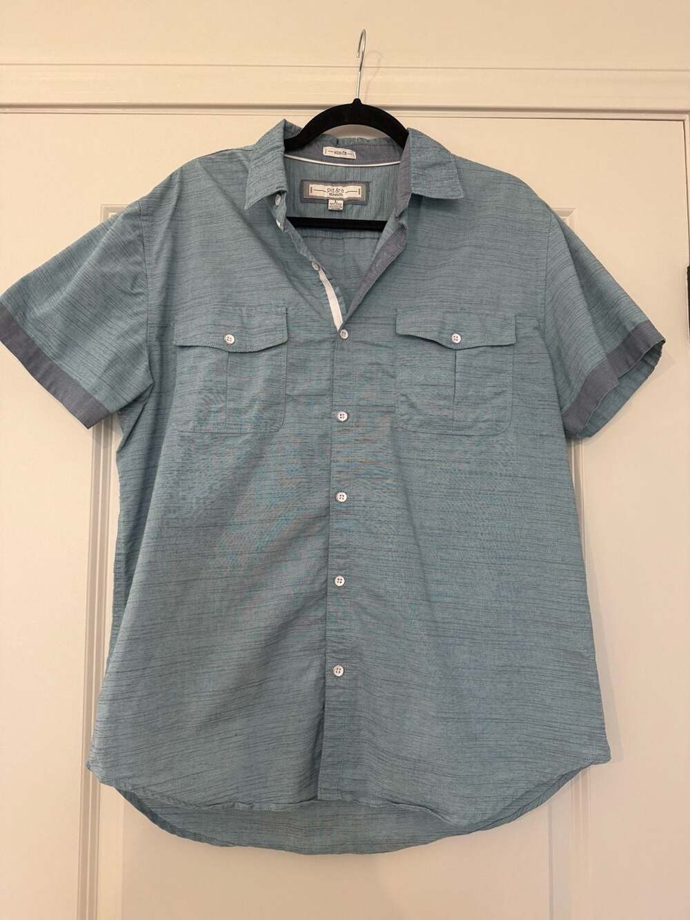 PD&C Shirt Mens L Short Sleeve Striped Button Blue OM6525